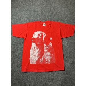 Mens Purina Dog Cat Graphic Red Fruit of the Loom Cotton Tee, Size XL